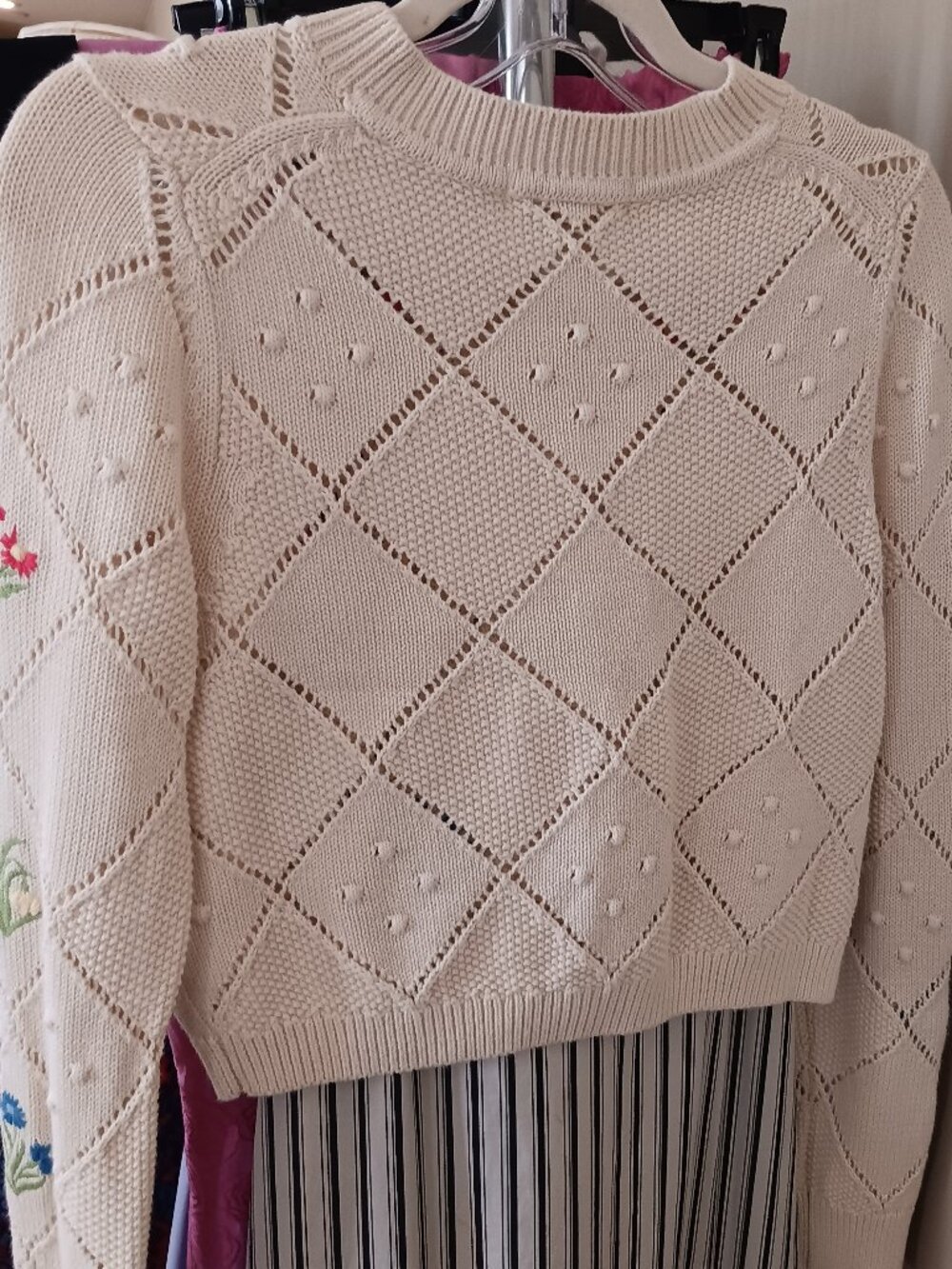 NWT Boden Cream Cotton with Embroidered Flower Cardigan Sweater - Picture 4 of 7